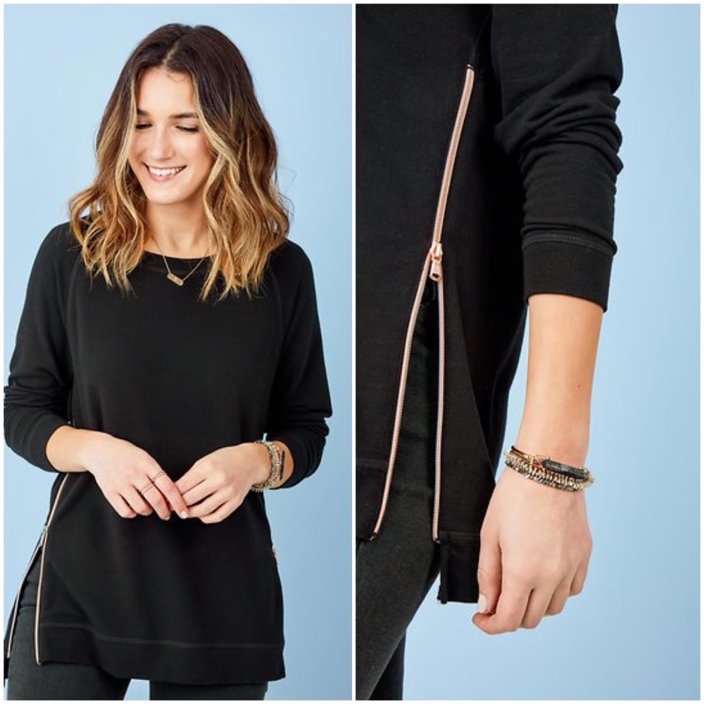 Stella & Dot The Zip Pullover in black with side zippers